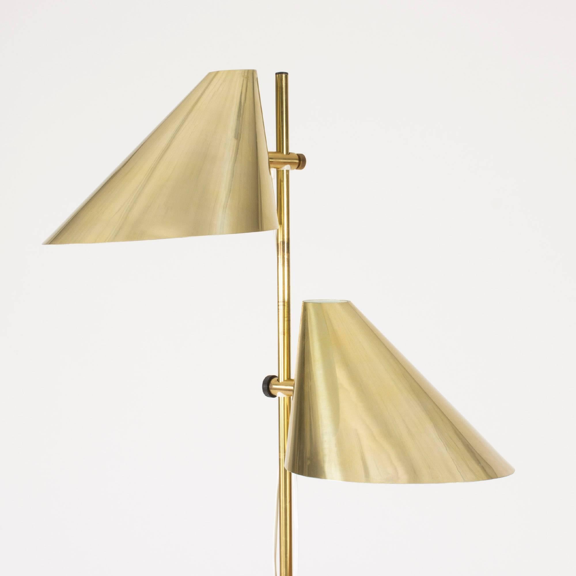 Scandinavian Modern Double Shade Brass Floor Lamp by Hans Agne Jakobsson