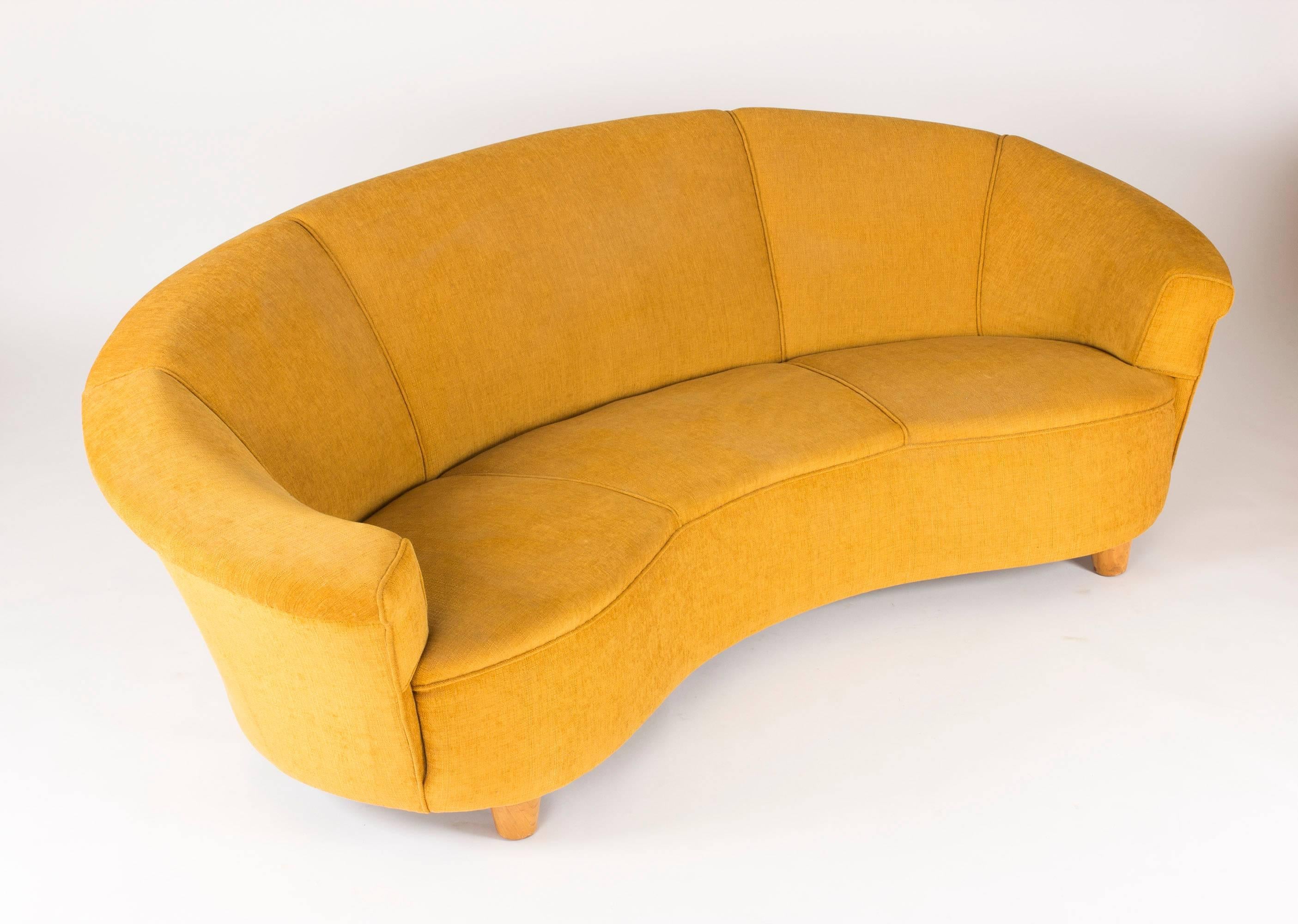 Swedish Curved Three Seat Sofa in the style of Otto Schulz  For Sale