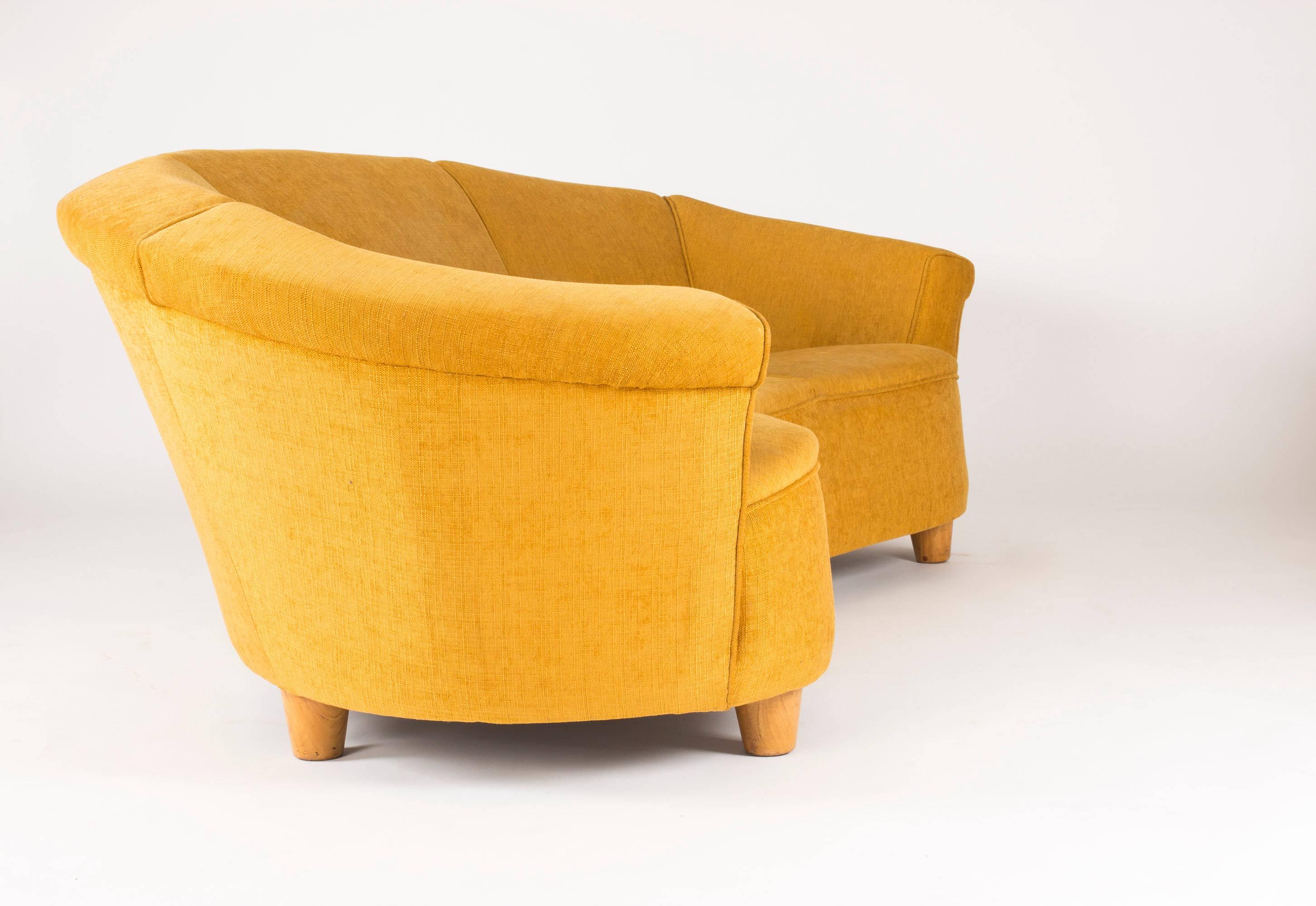 Curved Three Seat Sofa in the style of Otto Schulz In Good Condition For Sale In Stockholm, SE