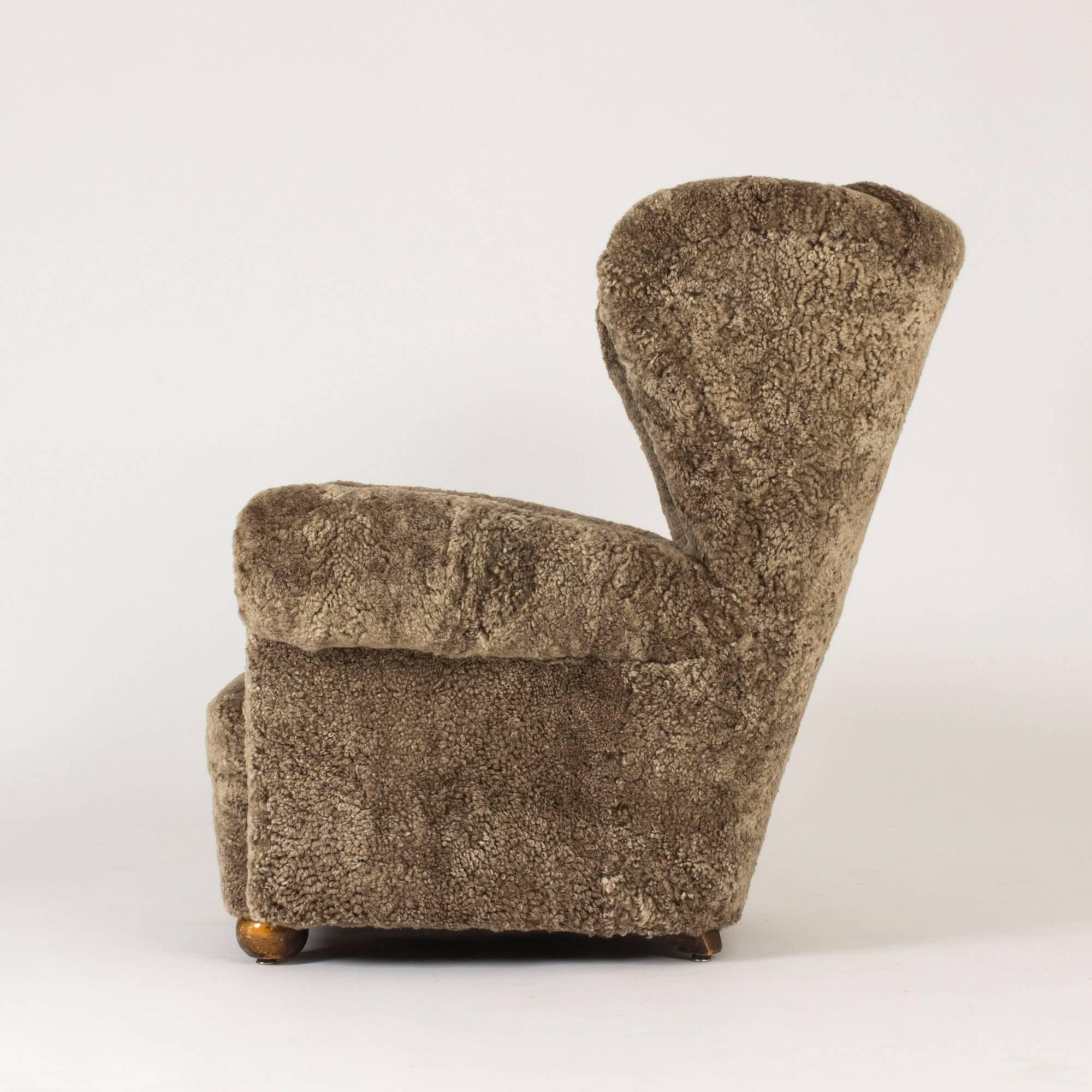 Scandinavian Modern Swedish 1930s Sheepskin Lounge Chair