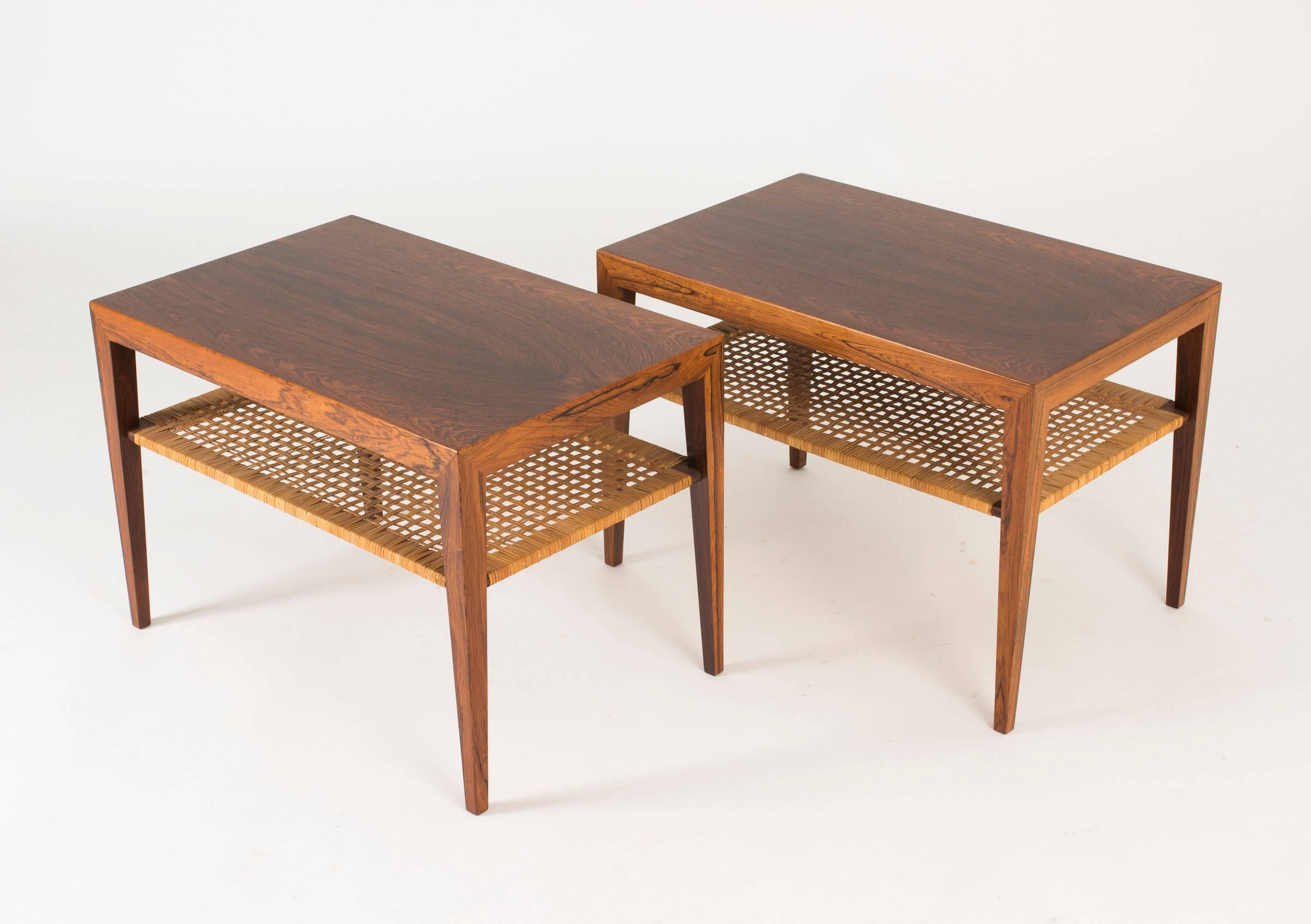 Rattan Pair of Rosewood Side Tables by Severin Hansen