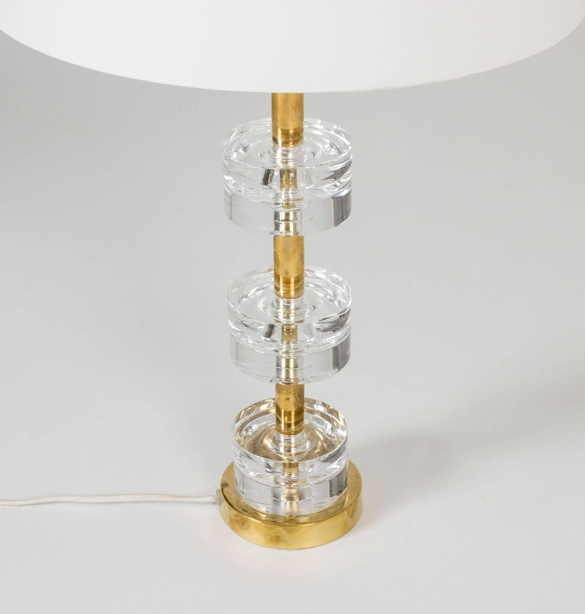 Scandinavian Modern Crystal and Brass Table Lamp by Carl Fagerlund