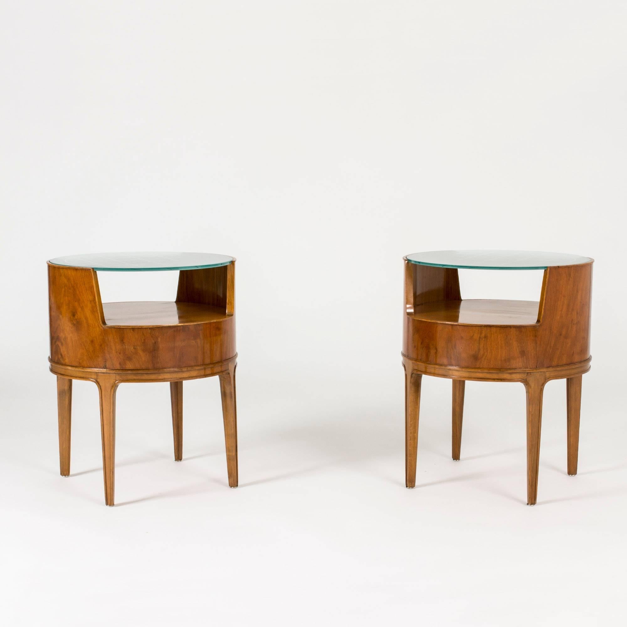 Swedish Pair of Mahogany and Glass Bedside Tables by Axel Larsson