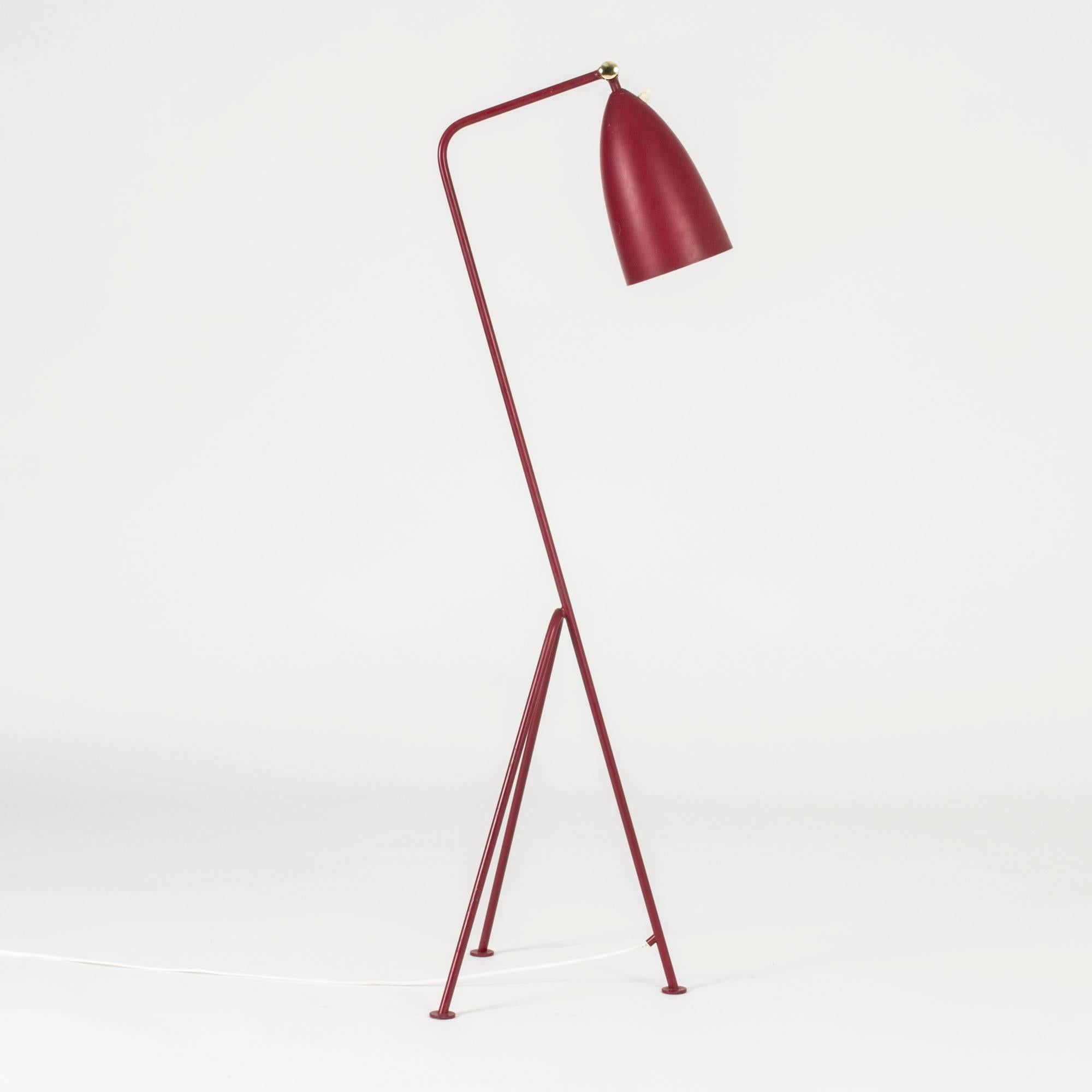 Gorgeous raspberry red “Grasshopper” floor lamp by Greta Magnusson-Grossman. Made from lacquered metal with amazing lines and proportions.