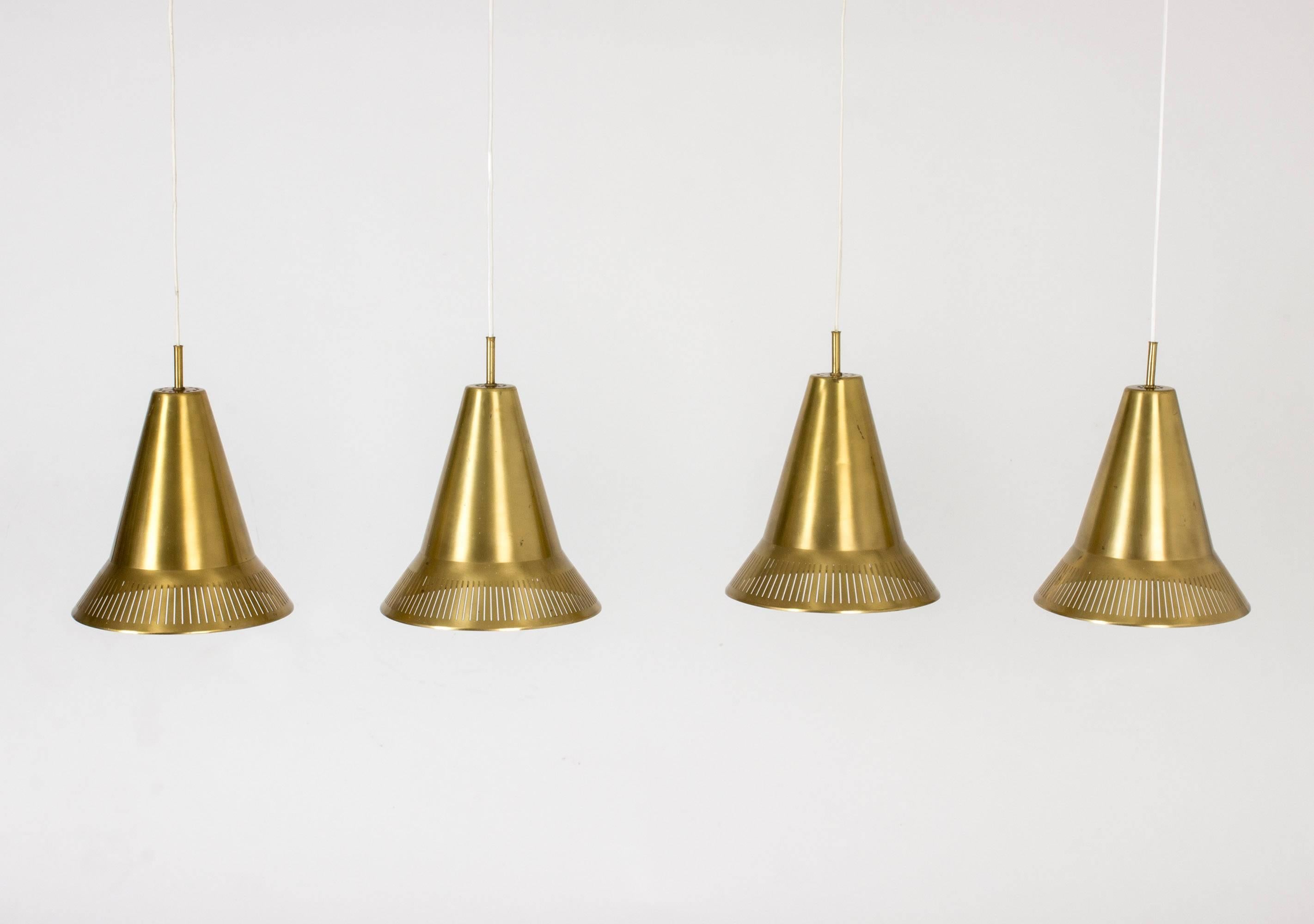 Scandinavian Modern Set of Four Brass Pendant Lamps by Hans Bergström For Sale