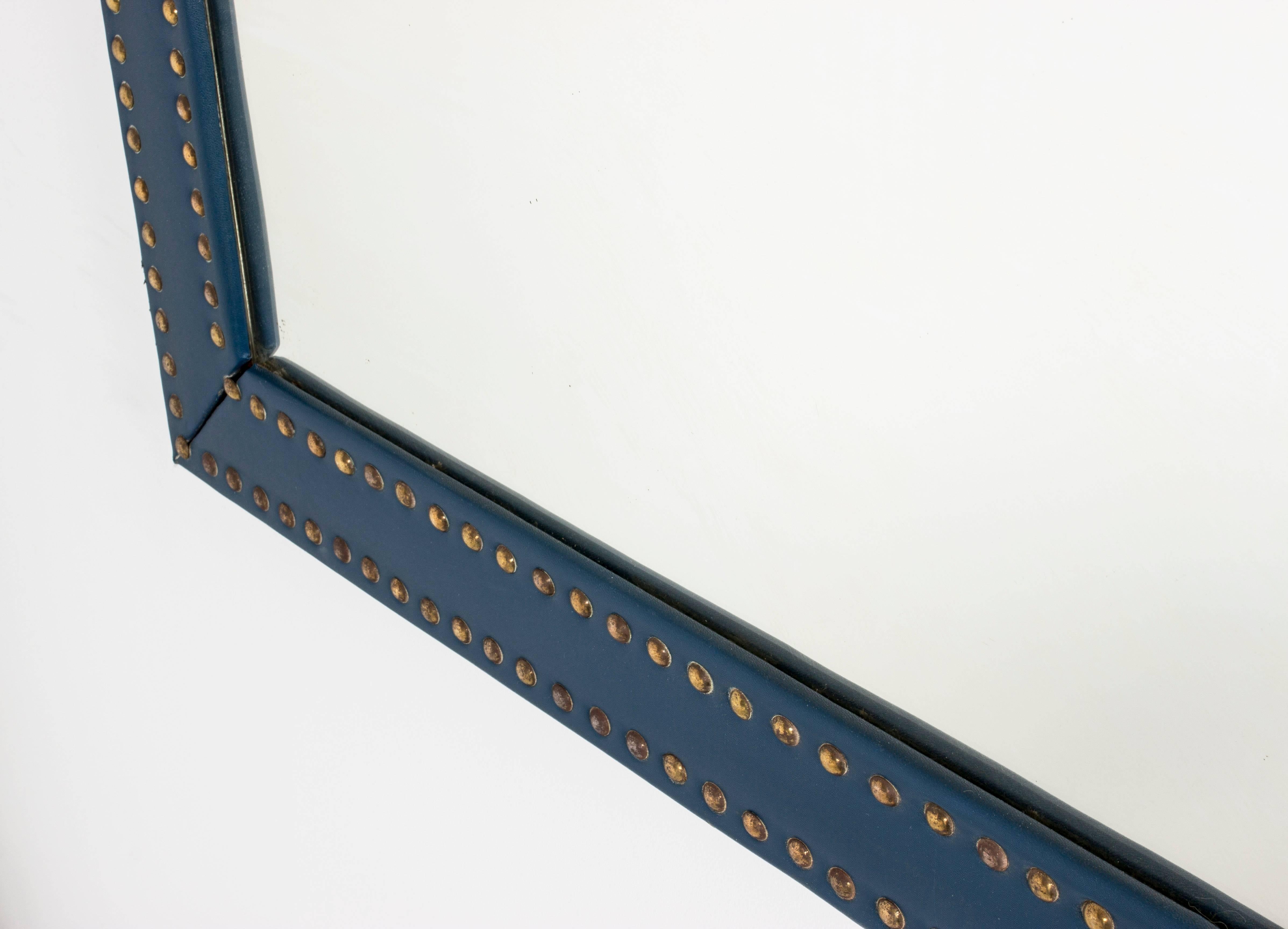 Scandinavian Modern Faux Leather and Brass Mirror by Otto Schulz For Sale