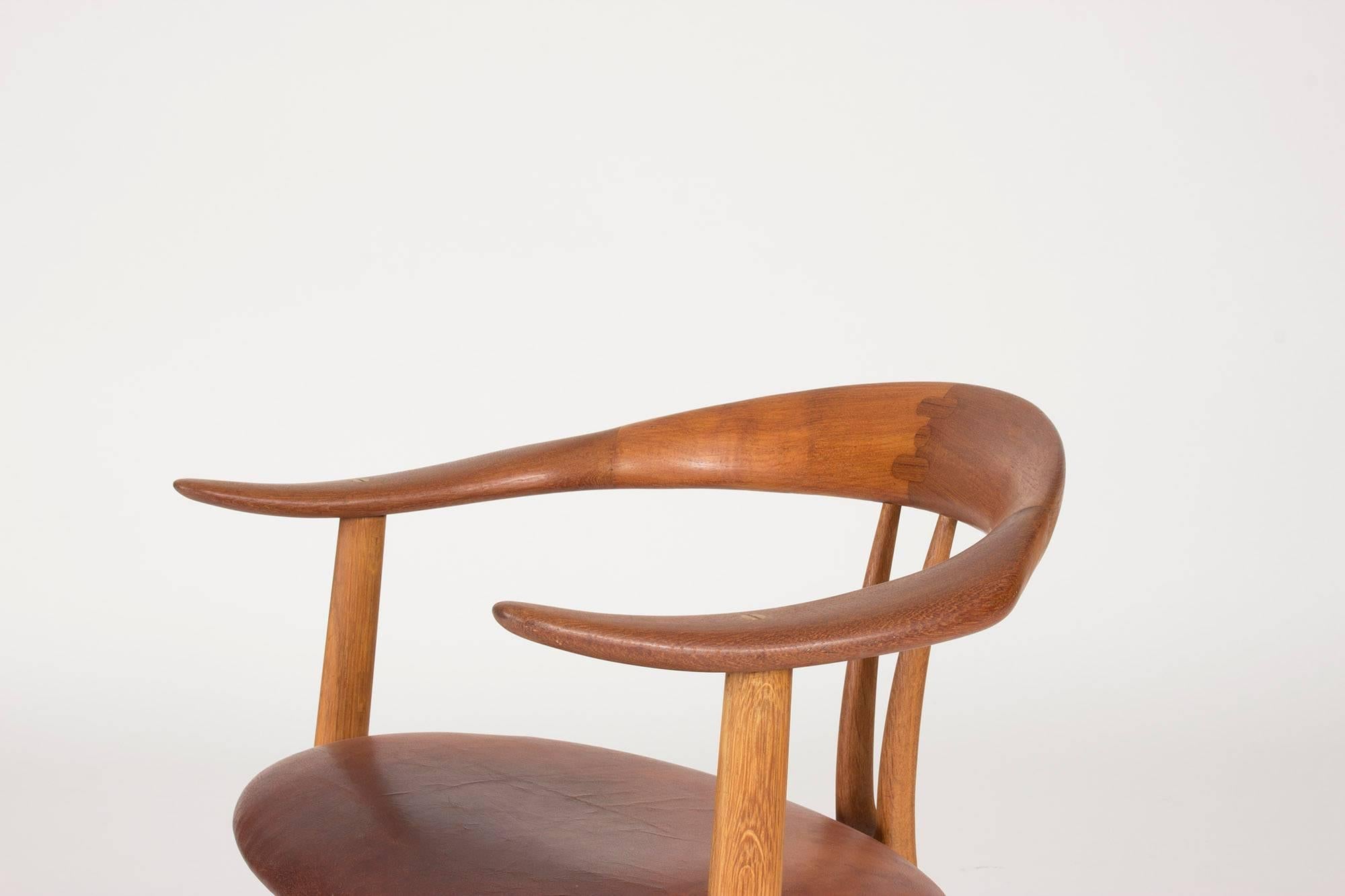 Danish Teak and Leather Armchair by Arne Hovmand Olsen