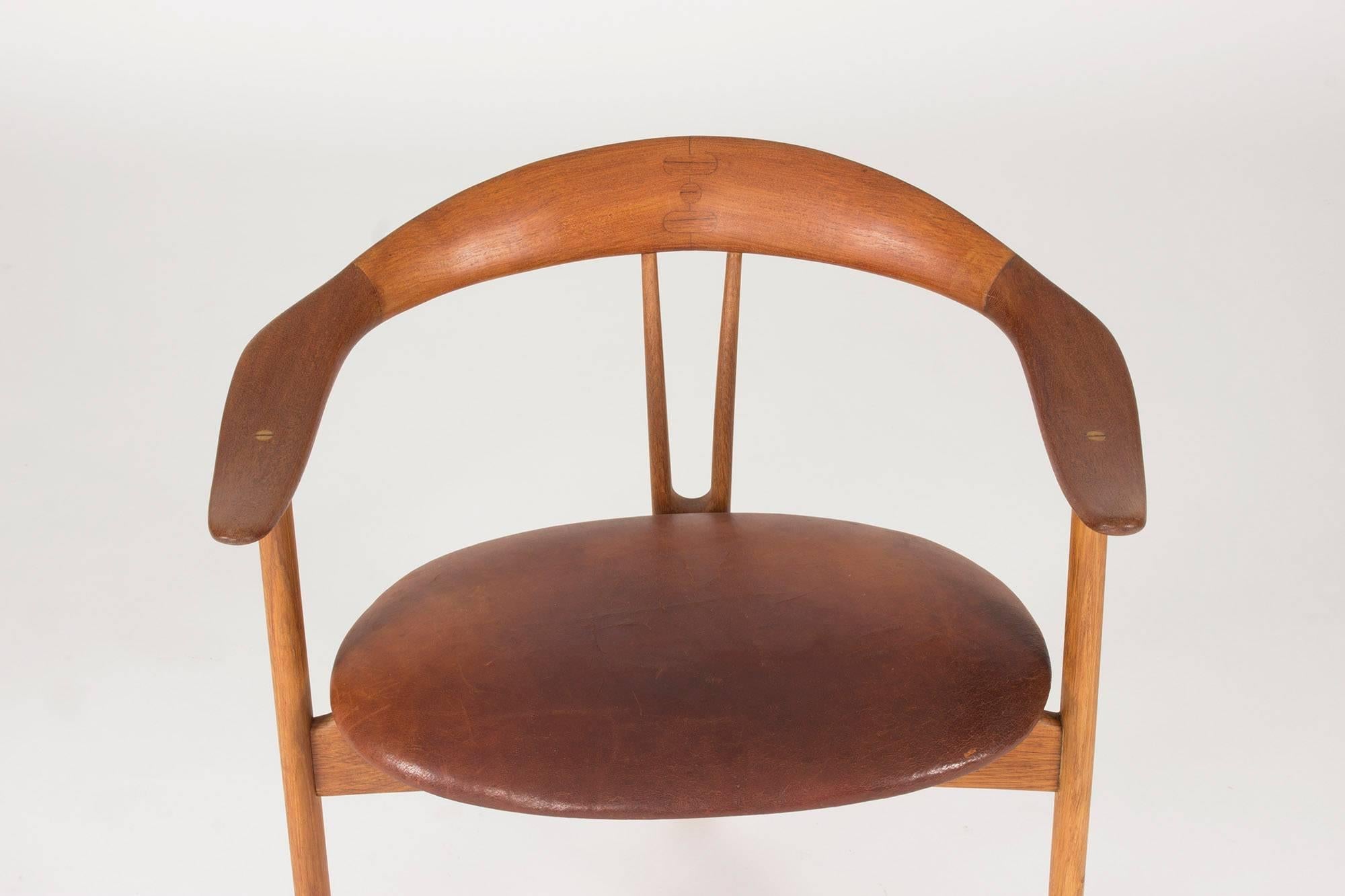 Teak and Leather Armchair by Arne Hovmand Olsen In Excellent Condition In Stockholm, SE
