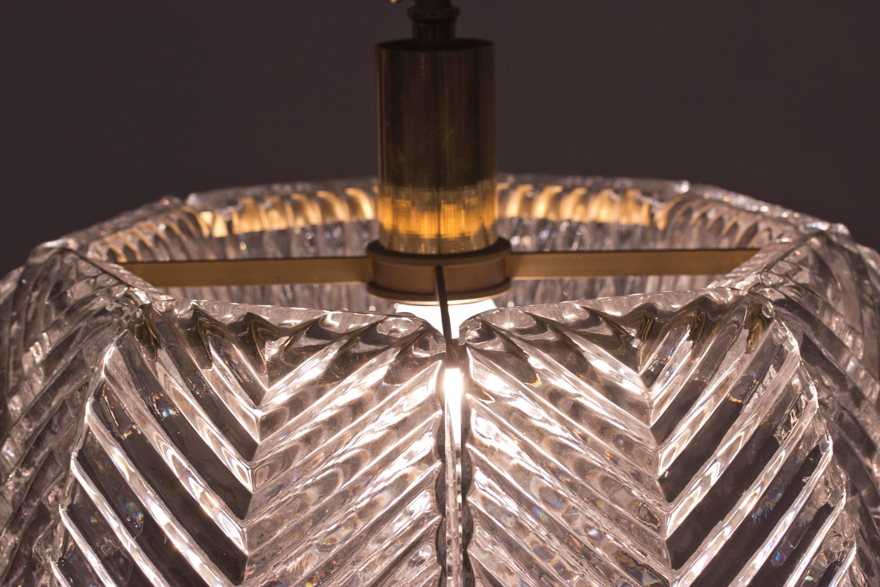 Brass Glass Pendant Lamp by Carl Fagerlund for Orrefors, Sweden. 1960s.