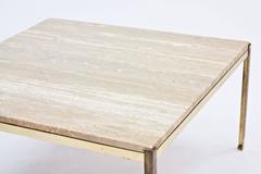 Travertin Marble and Brass Coffee Table