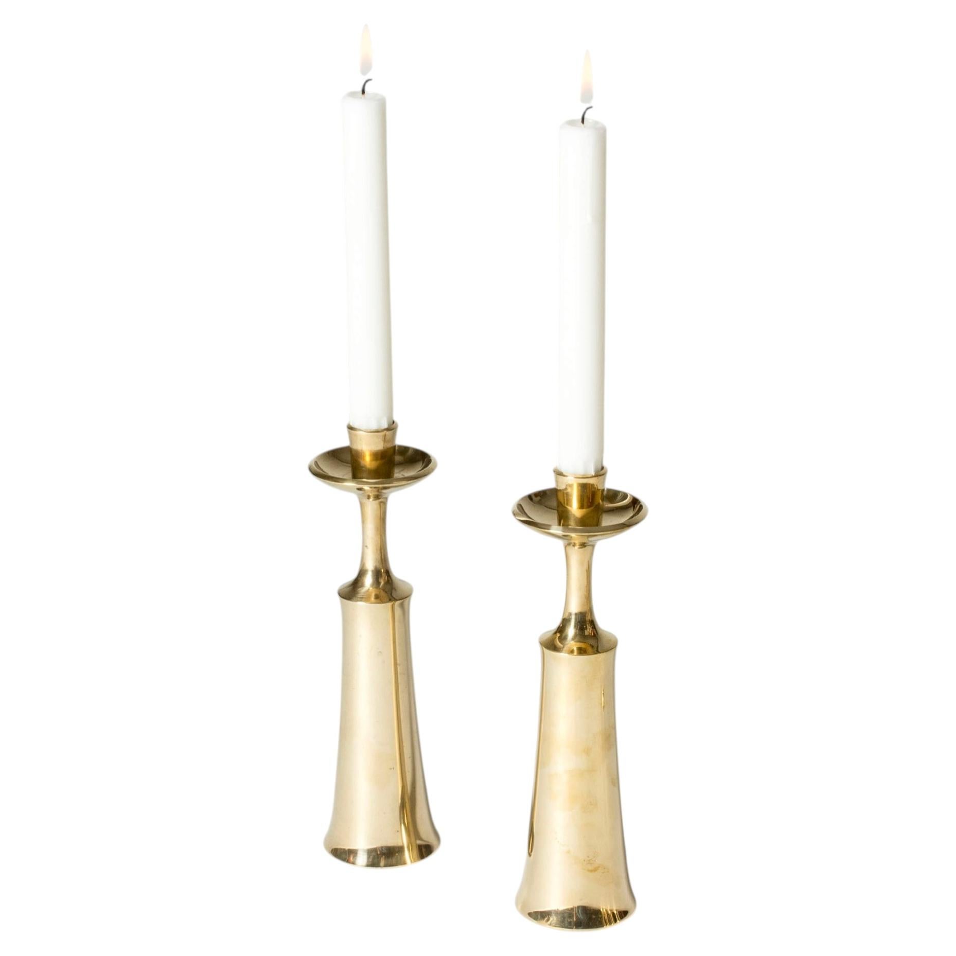 Pre-owned Dansk Vintage Midcentury Pair Of Brass Candlesticks By Jens Quistgaard, Denmark, 1950s In Beige