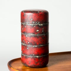 Scandinavian Modern Five-Piece Lidded Faience Box by Hans Hedberg, Biot, France