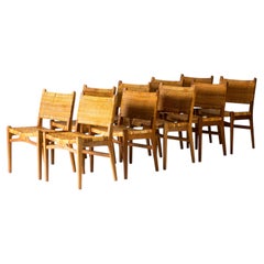 Set of Ten Oak and Rattan Dining Chairs by Hans J. Wegner, Denmark, 1950/60s