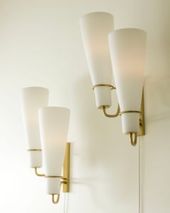 Swedish Modern Brass Wall Lamps by Harald Notini, Böhlmarks, Sweden, 1950/60s