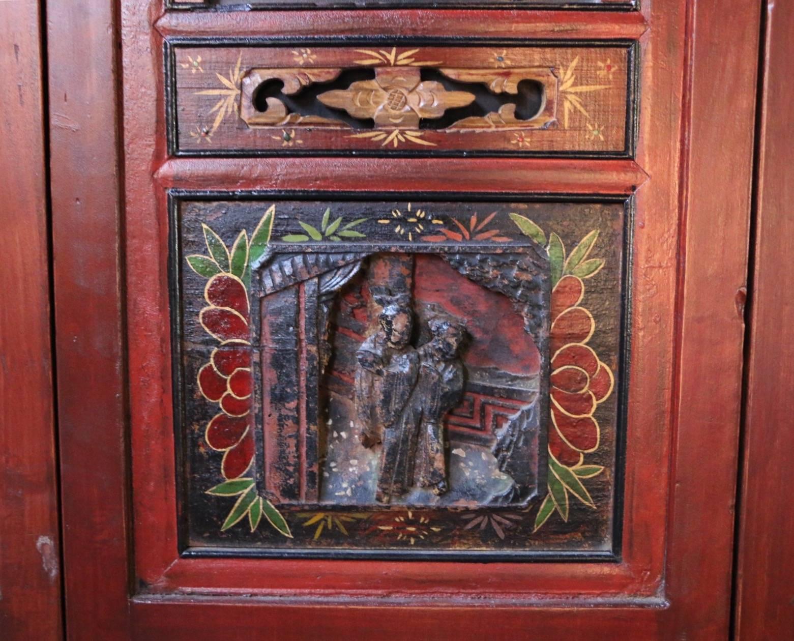 Chinese Carved Lacquered Wood Inset with Hard Stones Nine-Panel Floor Screen 2