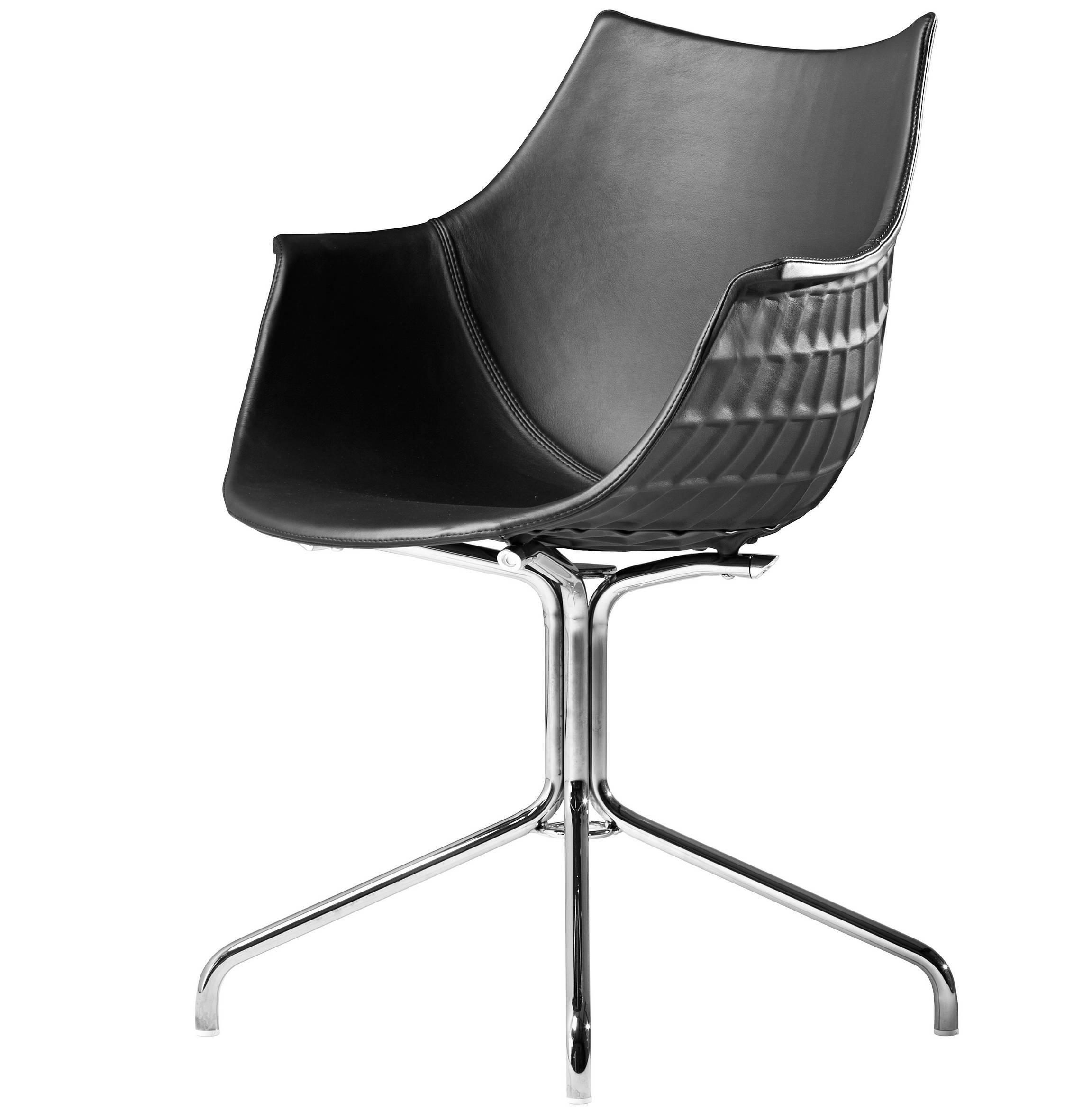 "Meridiana" Leather and Steel Chair Designed by Christophe Pillet for Driade