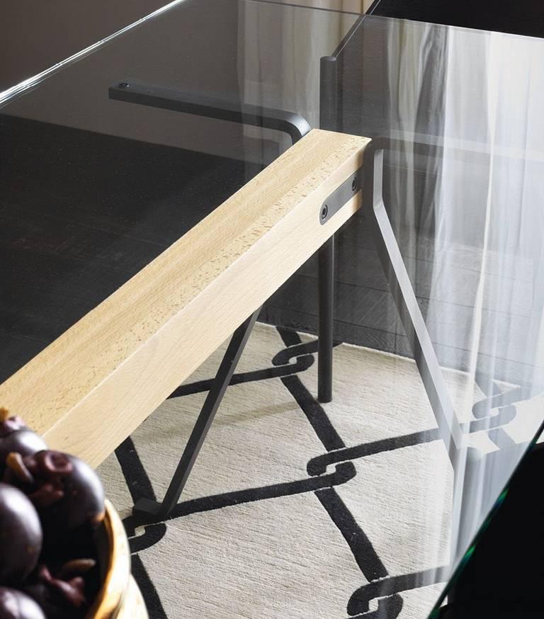 Trempé Table en bois de tilleul et acier avec plateau en verre trempé « Frame » de E. Mari pour Driade en vente