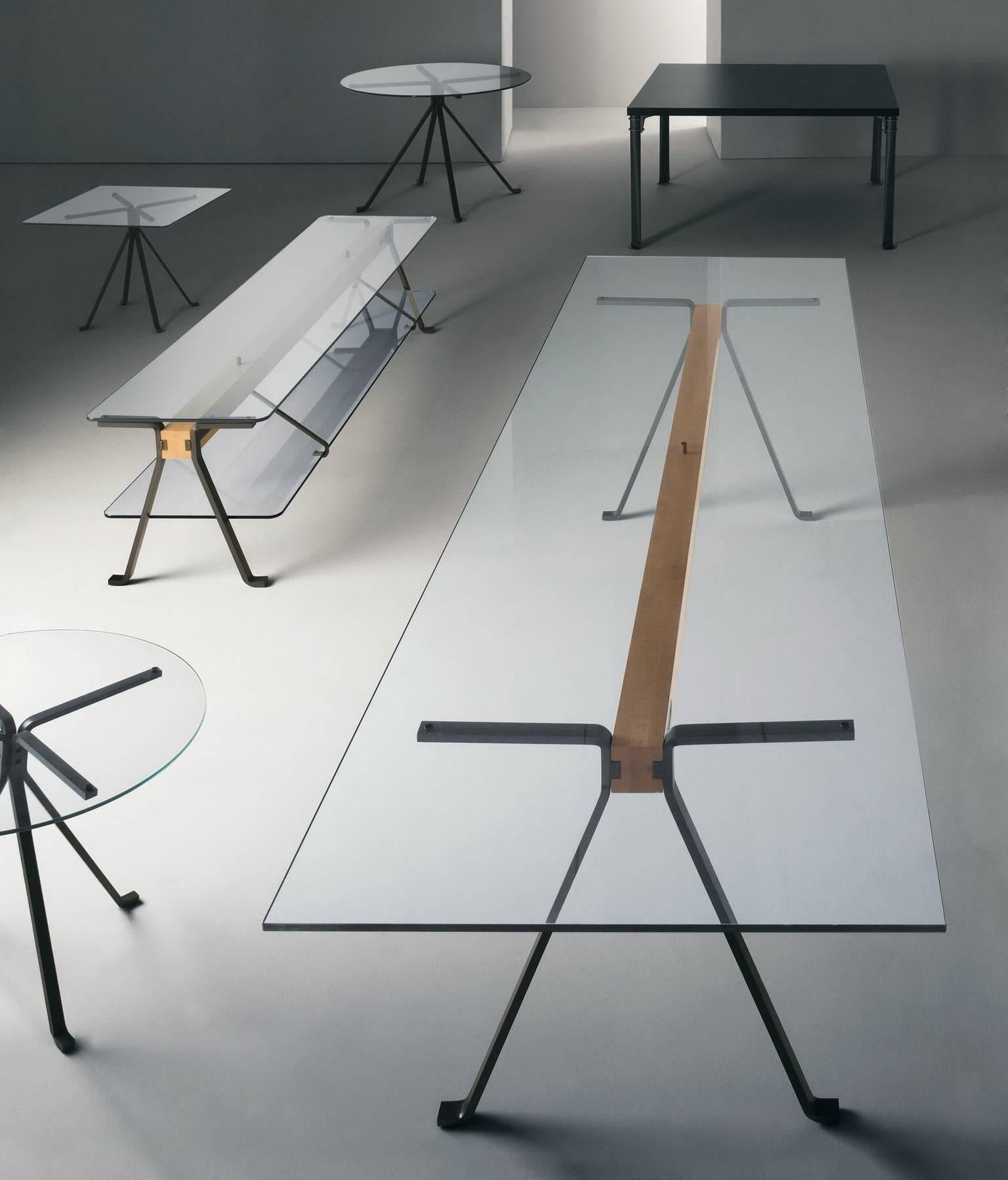 Table en bois de tilleul et acier avec plateau en verre trempé « Frame » de E. Mari pour Driade en vente 1