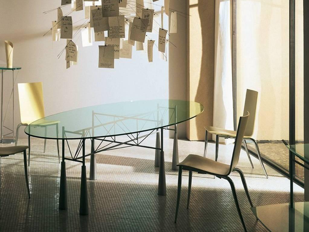 Moderne Table « Lybra » en verre trempé et acier conçue par Elliott Littman pour Driade en vente