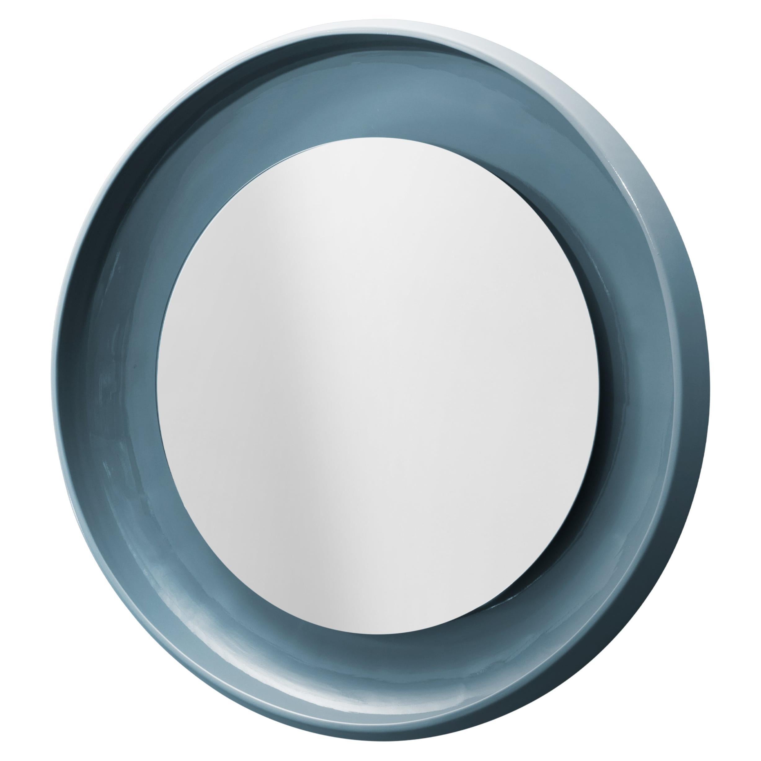 Coque Medium Mirror with Ceramic Frame in Peltro Glazed Ceramic by Alain Gilles