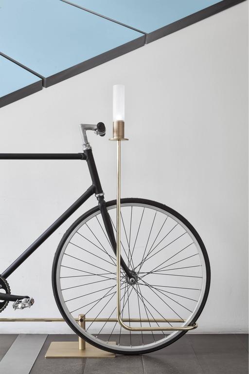 Bi-Track Bicycle Stand in Polished Brass by Masanori Mori, Wallpaper Award For Sale 1