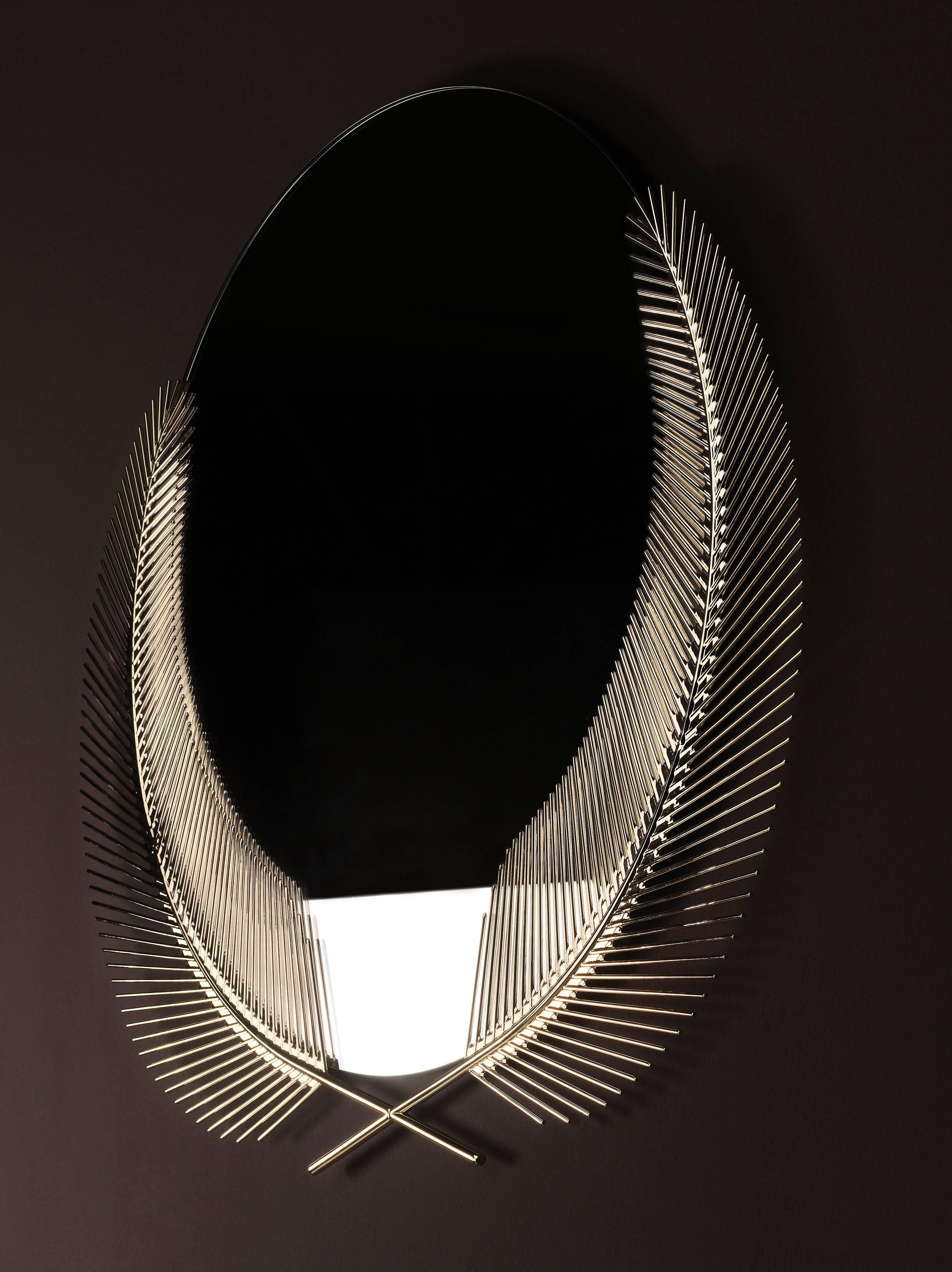 Mirror with casted palm leaves in polished brass, designed by Nika Zupanc for Ghidini, 1961.