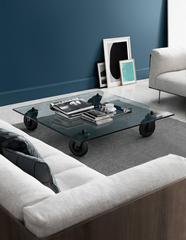 Tavolo Con Ruote Low Table with Glass Top by Gae Aulenti for Fontana Arte