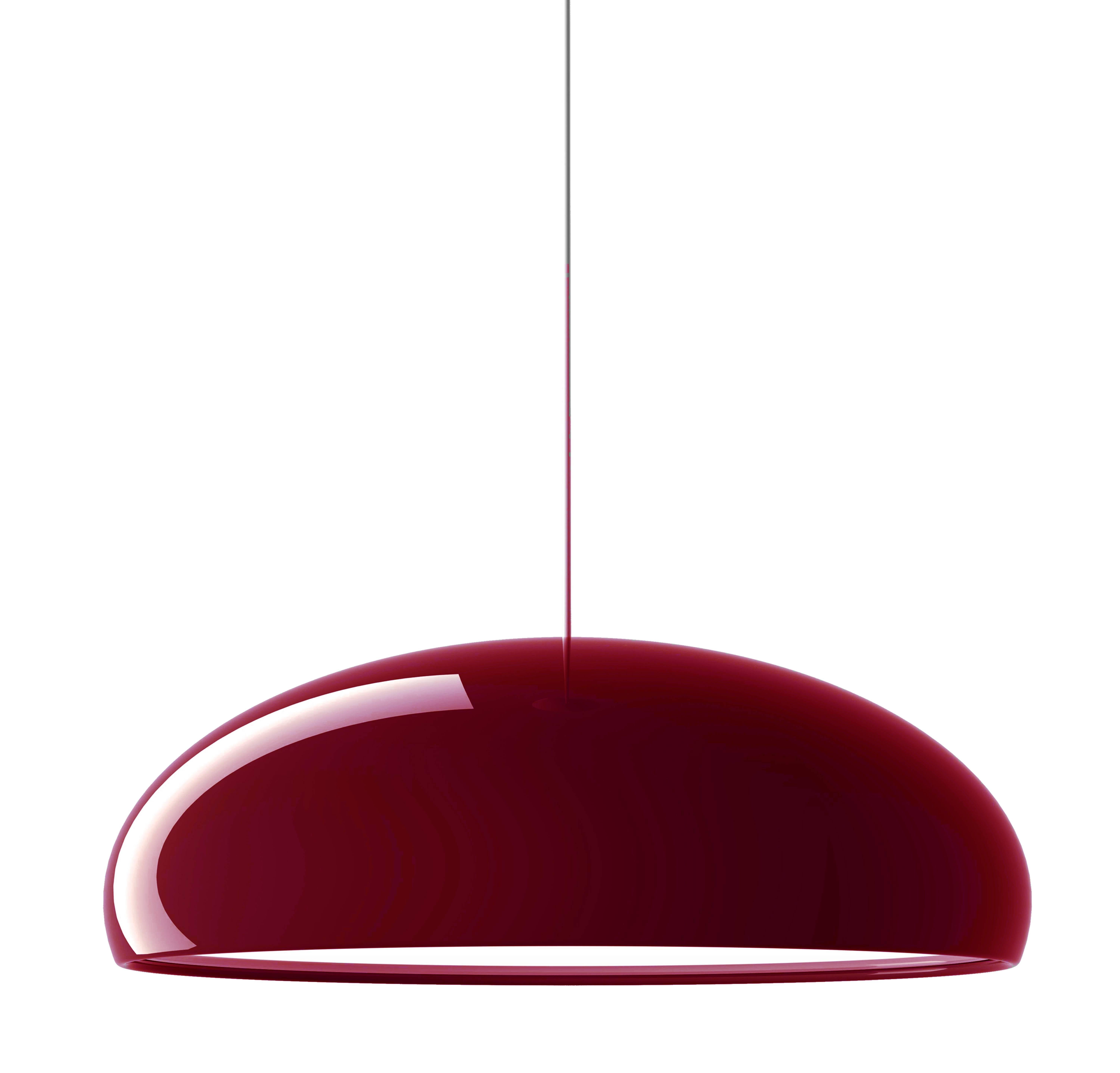 This lampshade is a fluid, minimal dome shape, its lacquer finish and modern colors ensuring surprising lighting. 

Suspension lamp. Body in white painted aluminium BI (RAL 9003 gloss), black N (RAL 9005 gloss), red R (RAL 3004 gloss), green V