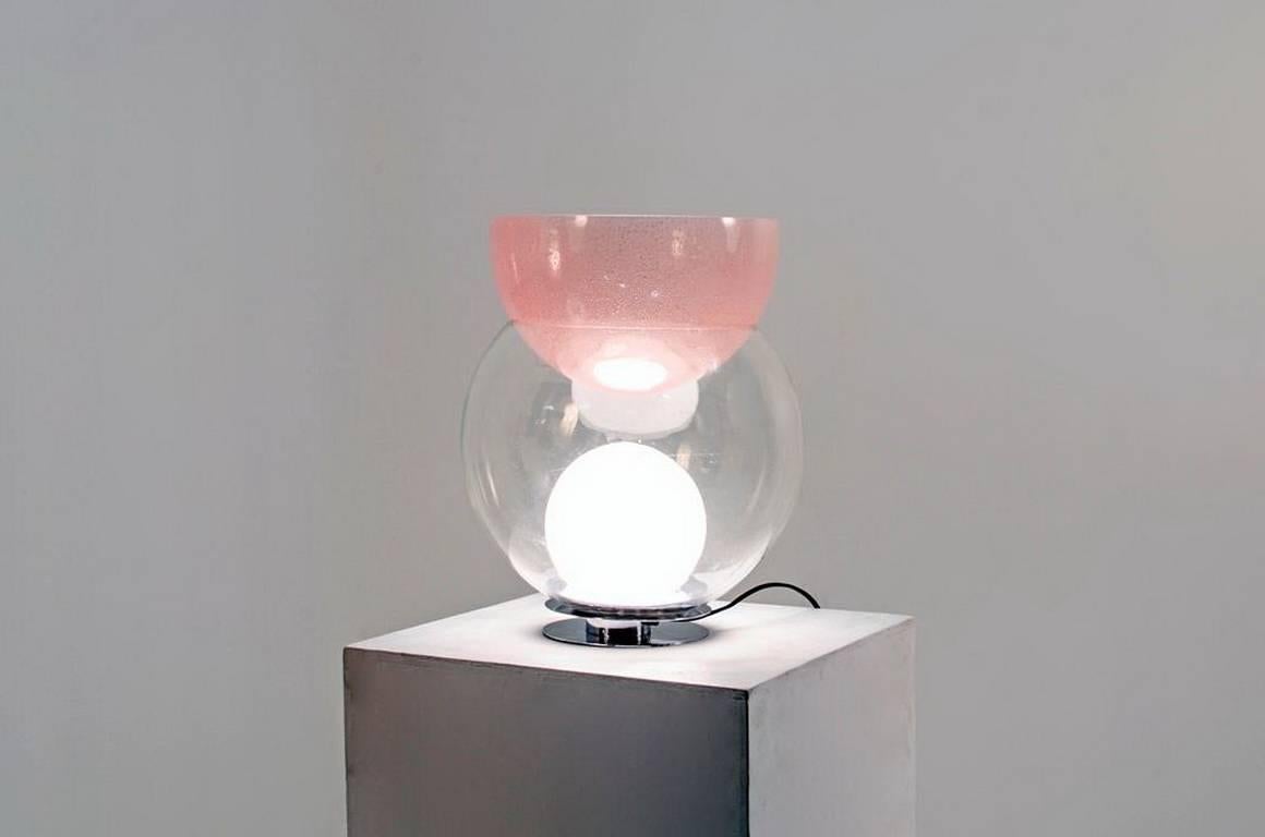 Tischlampe „Giova“ + Blumentopf entworfen von Gae Aulenti für FontanaArte (Chrom) im Angebot