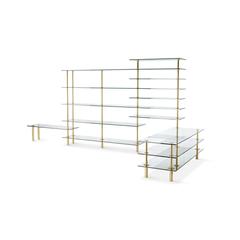 Legs Crystal and Polished Brass Angular Bookcase Designed by Paolo Rizzatto