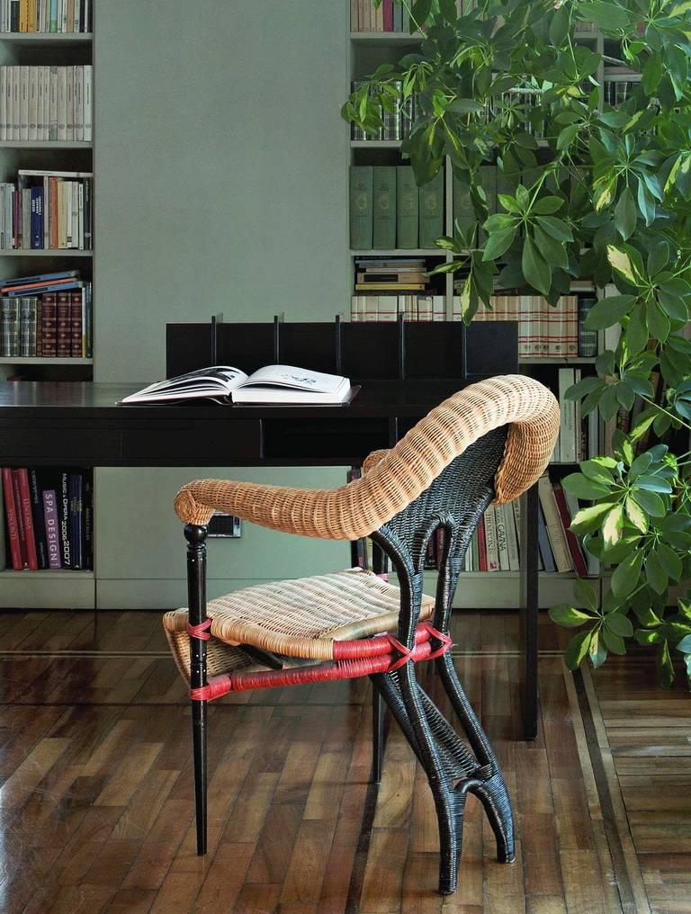 „Liba“ Sessel mit Rattanbezug aus natürlichem Rohr, entworfen von Borek Sipek für Driade (Ebonisiert) im Angebot