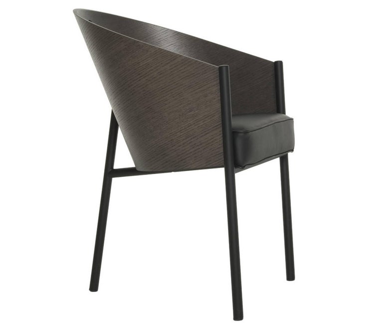 "Costes" Curved Mahogany or Grey Oak Plywood Armchair by P. Stark for