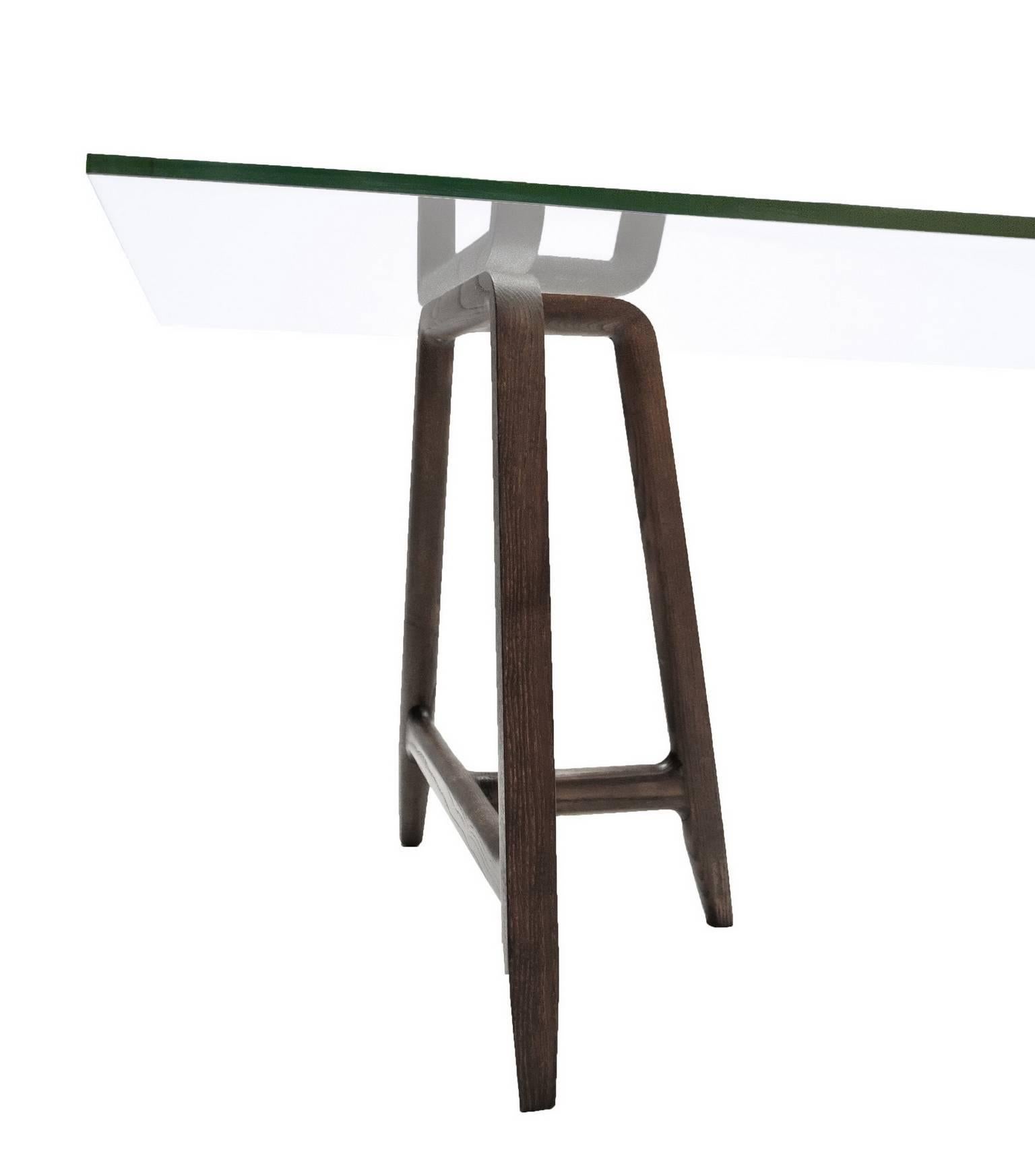 Trempé Table « Chevalet » à plateau en verre trempé et base en noyer de L. et R. Palomba pour Driade en vente