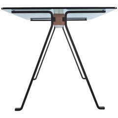 "Frate" Tempered Glass Top Benchwood Beam and Steel Table by E. Mari for Driade