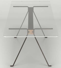 "Frate" Tempered Glass Top Benchwood Beam and Steel Table by E. Mari for Driade