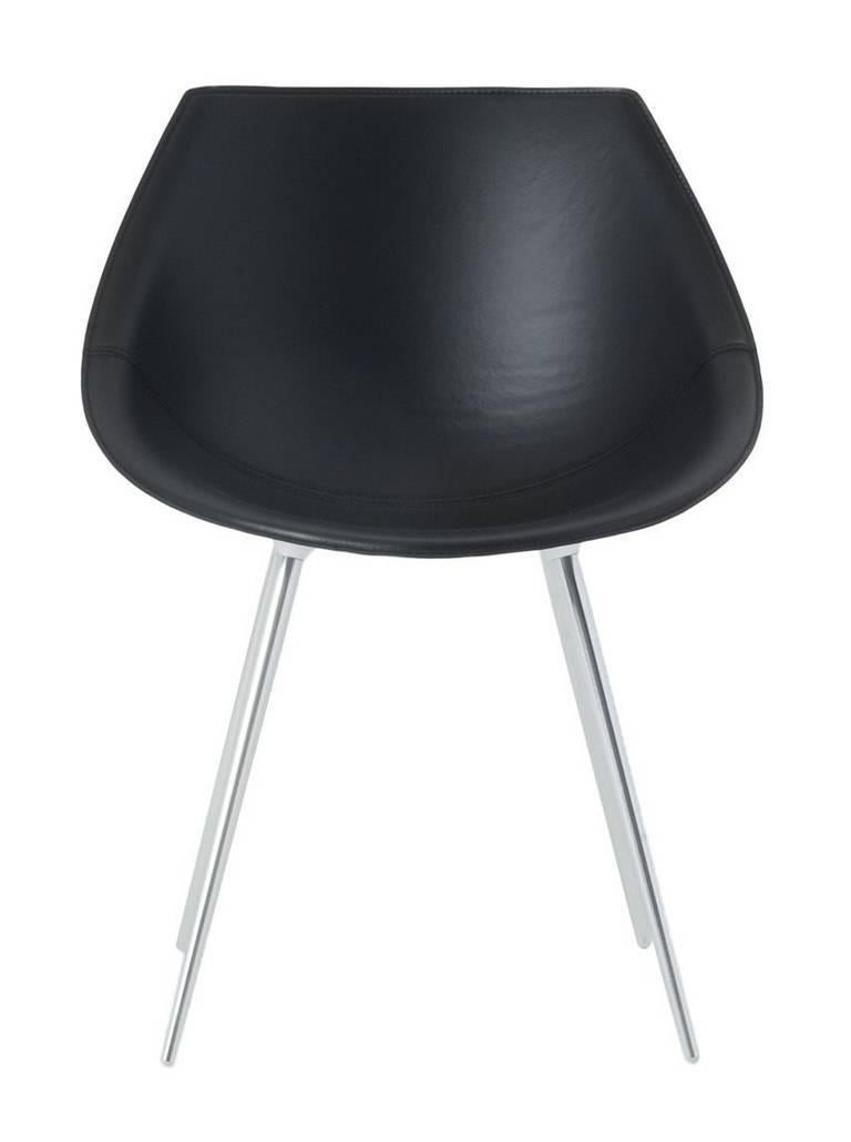 Stuhl „Lago“ aus Leder mit Muschel- und eloxierten Aluminiumbeinen von P. Starck für Driade (Eloxiert) im Angebot