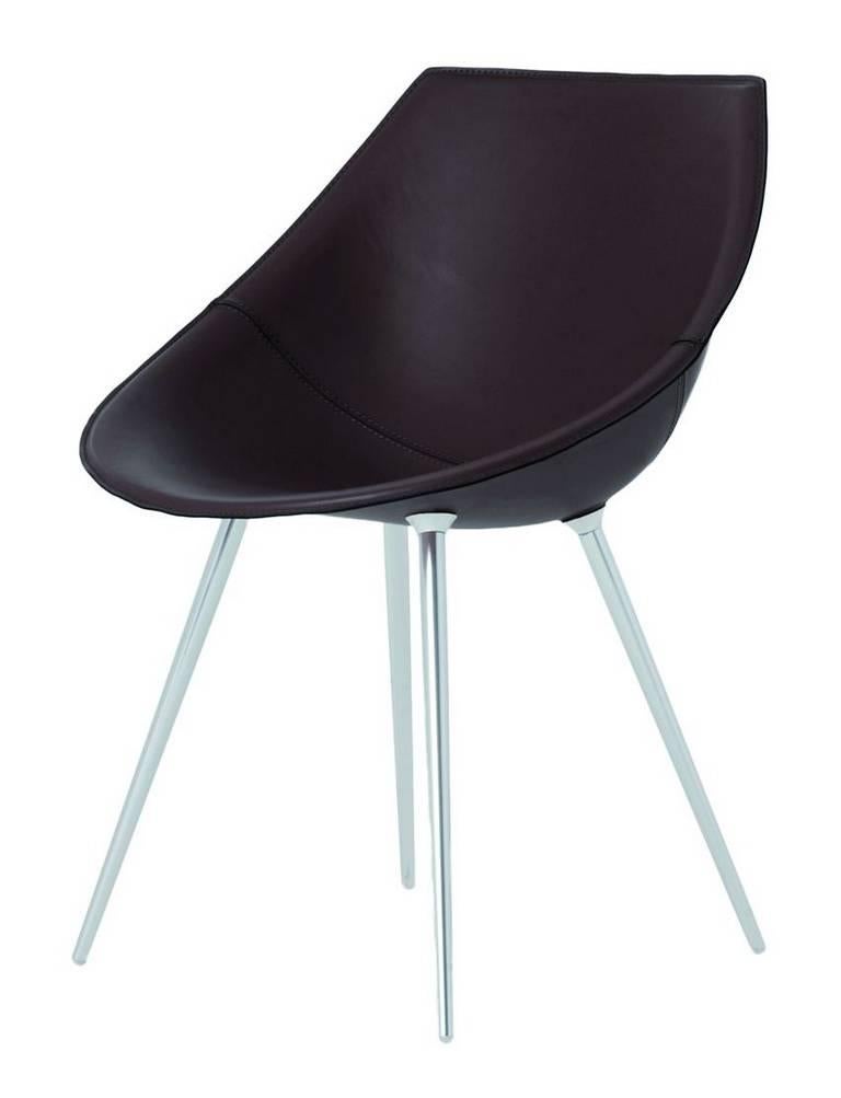 Stuhl „Lago“ aus Leder mit Muschel- und eloxierten Aluminiumbeinen von P. Starck für Driade (Moderne) im Angebot