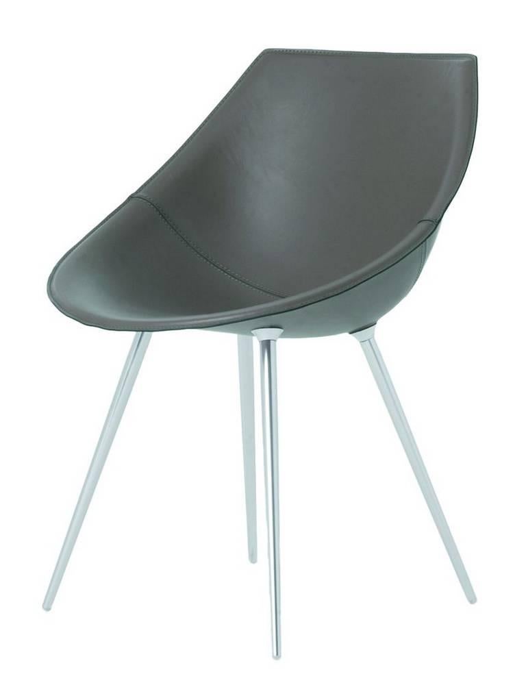 Stuhl „Lago“ aus Leder mit Muschel- und eloxierten Aluminiumbeinen von P. Starck für Driade (Italienisch) im Angebot