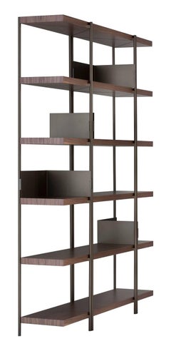 Hohes Bücherregal ""ZigZag" aus bronzefarbenem Stahl und Nussbaumholz von K. Grcic, Driade