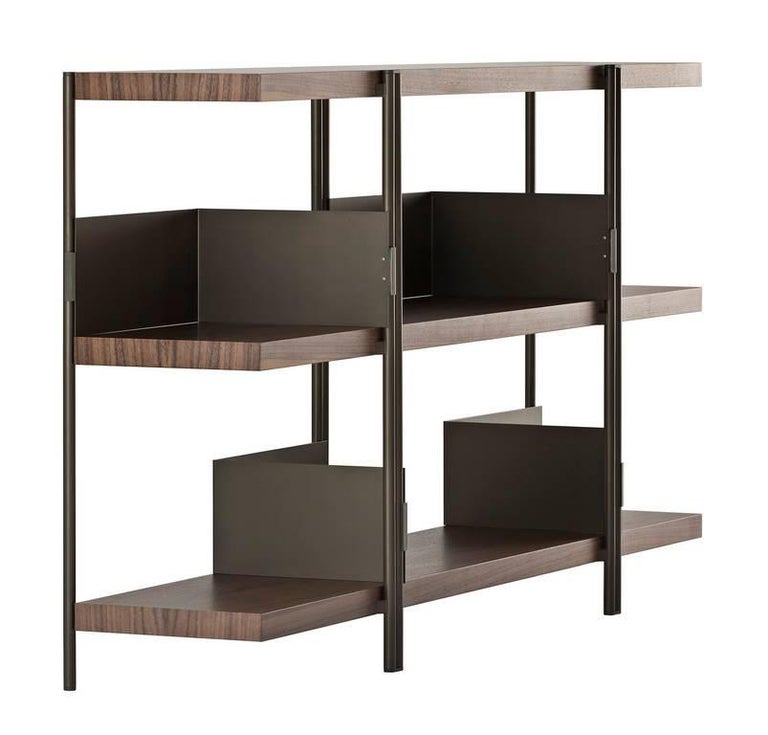 "ZigZag" Bronze Painted Steel and Walnut Low Bookcase by K ...