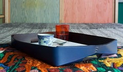 Vassoio in pelle "Dario" con maniglie disegnato da Oscar Maschera