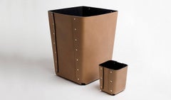 "Carlo" Riveted Leather Wastepaper Bin by Claude Bouchard for Oscar Maschera