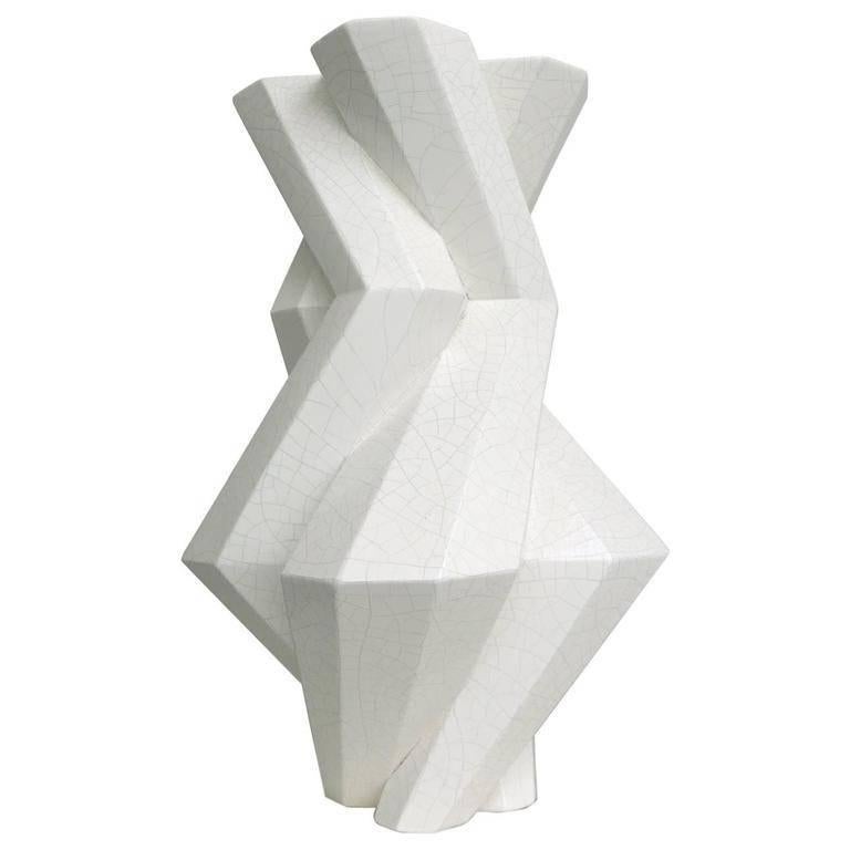 "Fortress Castle" White Crackle Ceramic Vase Designed by Lara Bohinc