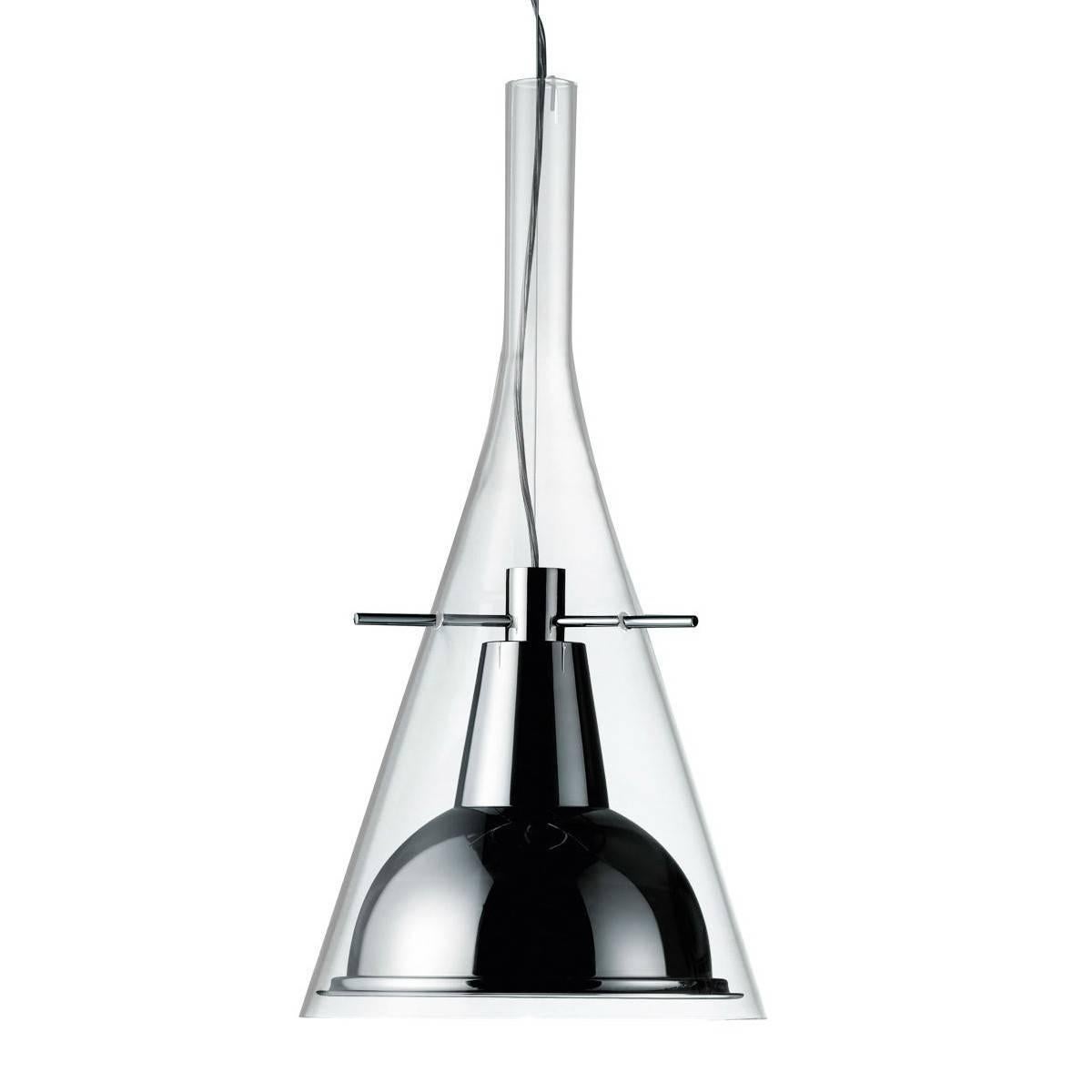 "Flute Magnum" Glass and Aluminum Pendant Lamp by Franco Raggi for FontanaArte For Sale