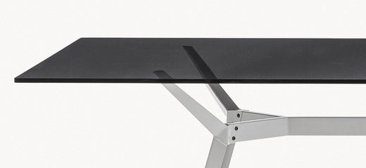 Pylon Fume Rectangular Table In Smoked Glass And Steel By Moroso