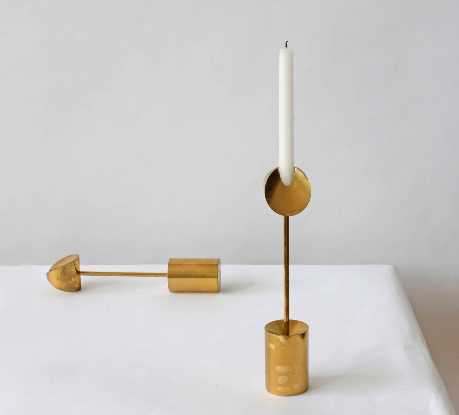 Mid-20th Century Pierre Forsell Brass Candleholders For Sale