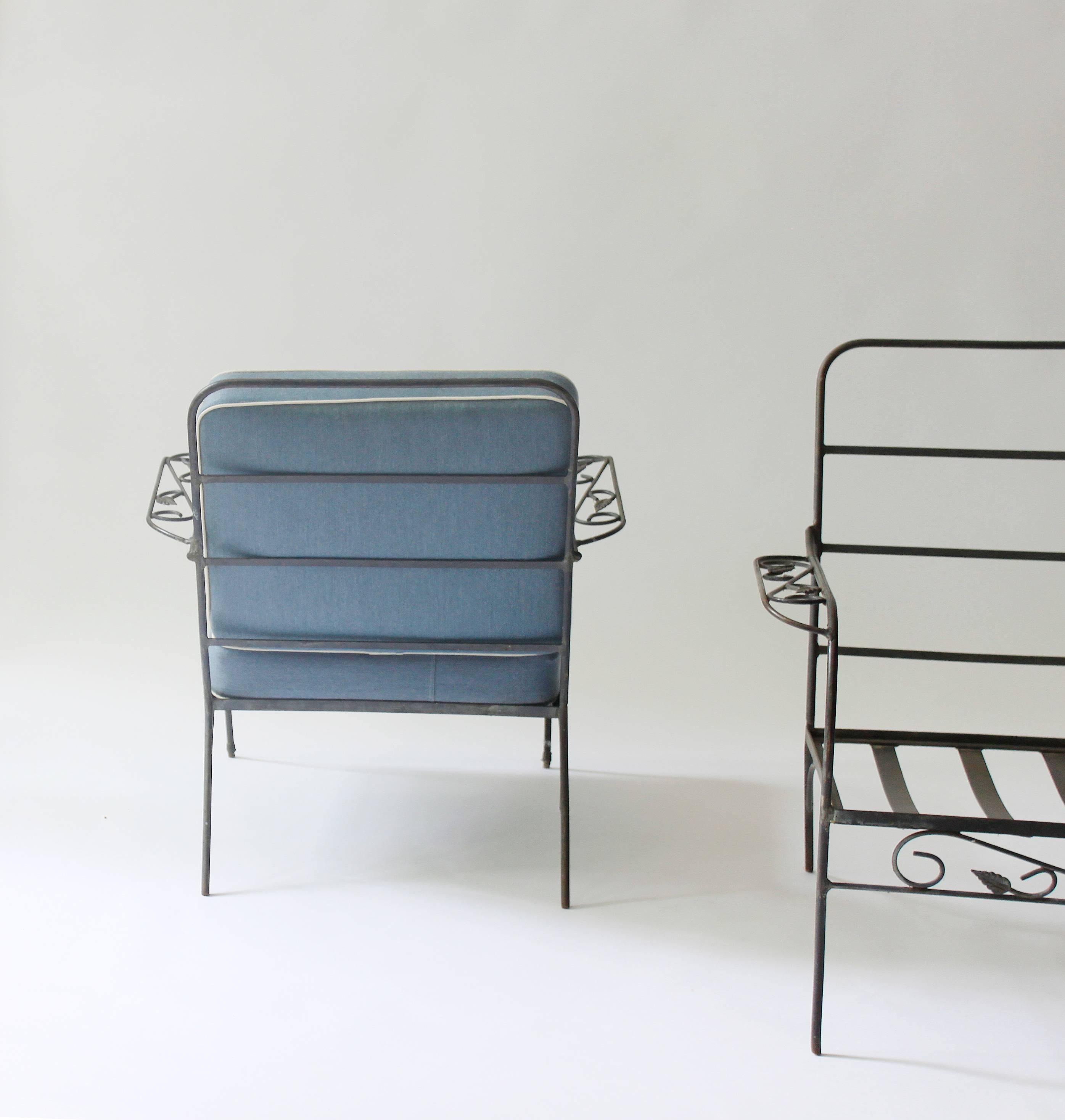 Mid-Century Modern Pair of Swedish Iron-Framed Garden Chairs For Sale