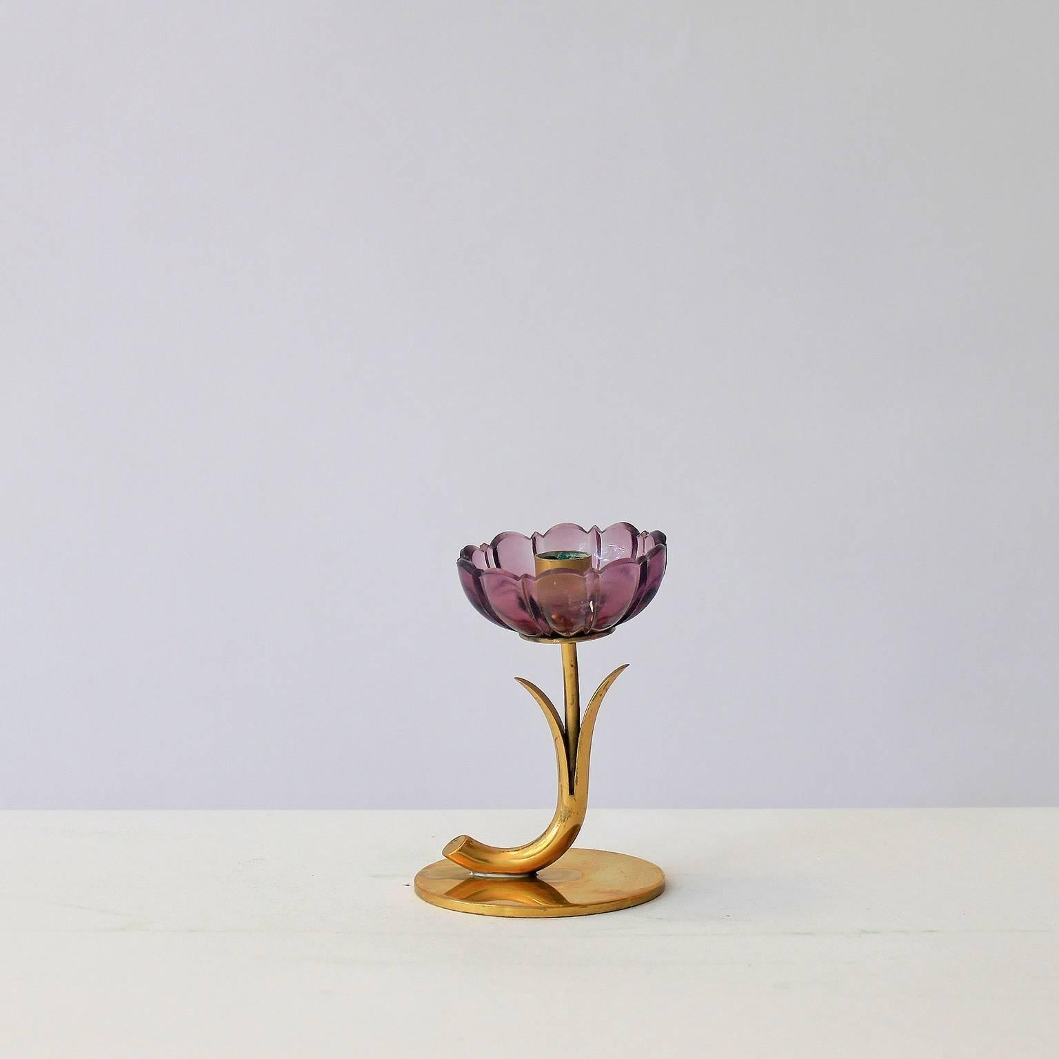 Mid-Century Modern One Delicate Gunnar Ander Purple Flower Candleholder