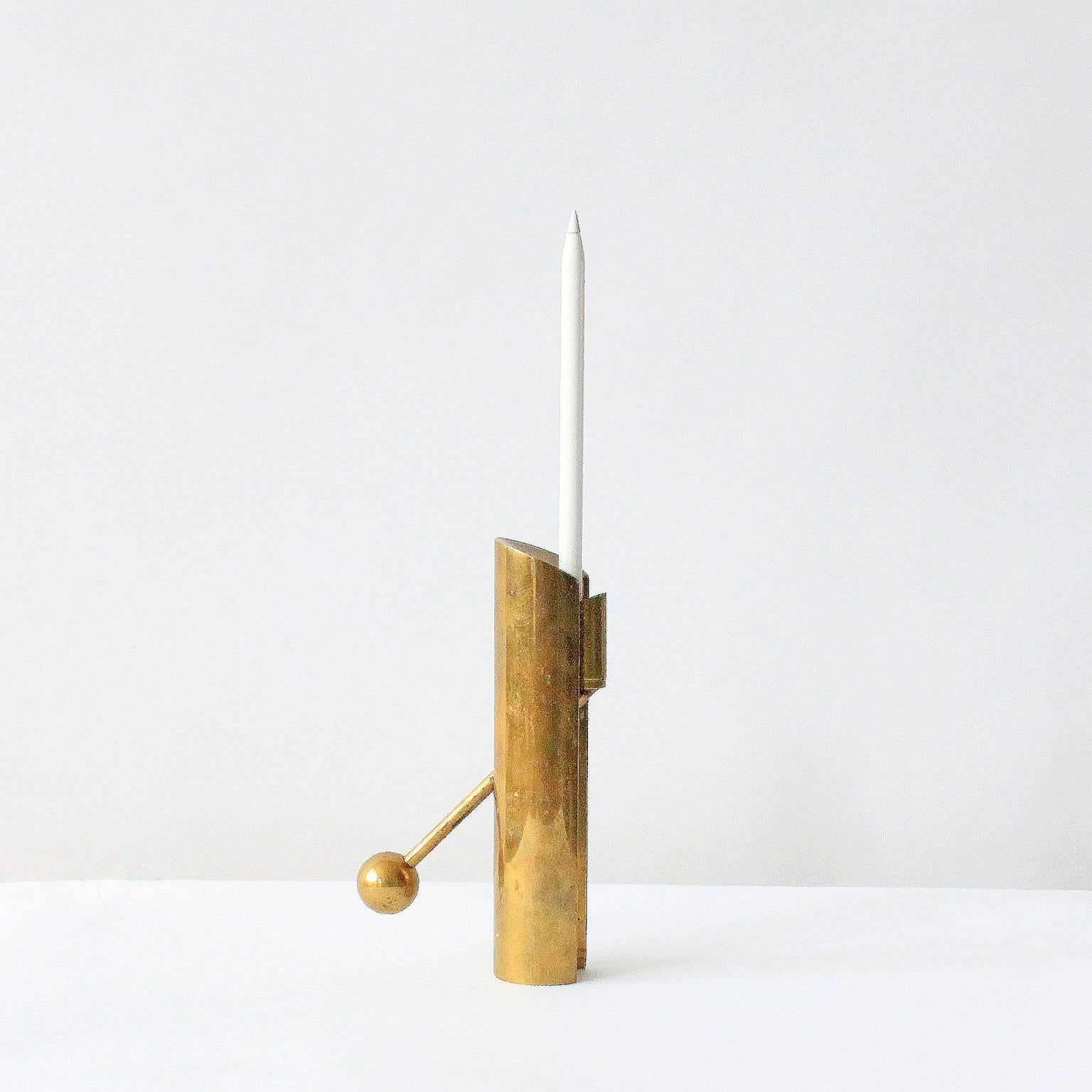 Swedish Rare Adjustable Brass Candleholder by Pierre Forssell For Sale