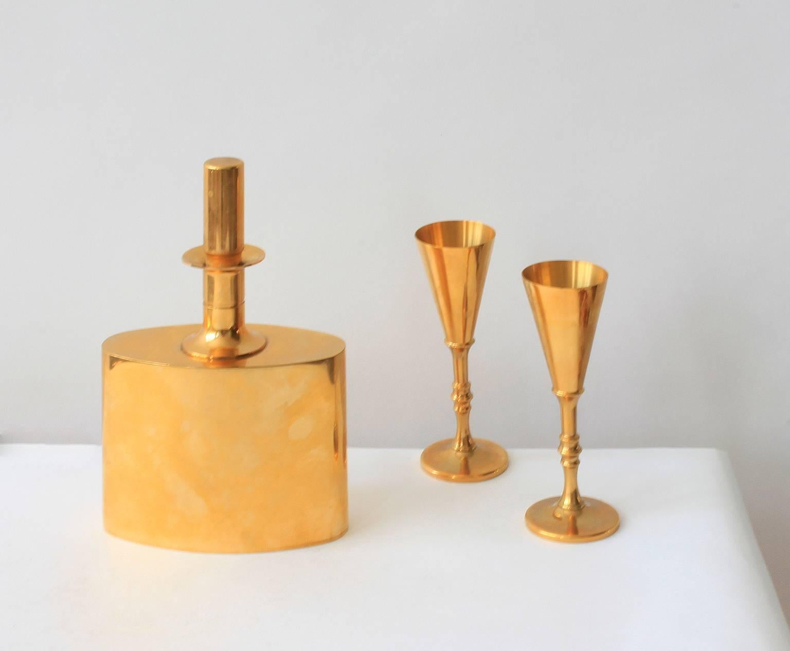 Brass Pair of Schnapps Flasks by Pierre Forsell For Sale